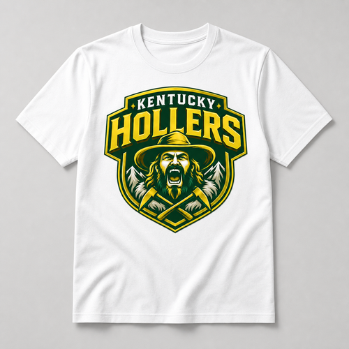 White Kentucky Hollers green and gold logo T-shirt